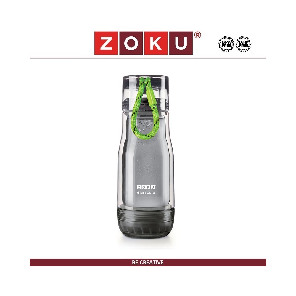 Бутылка-термос ACTIVE с внутренней колбой из стекла, 325 мл, серо-зеленая, Zoku
