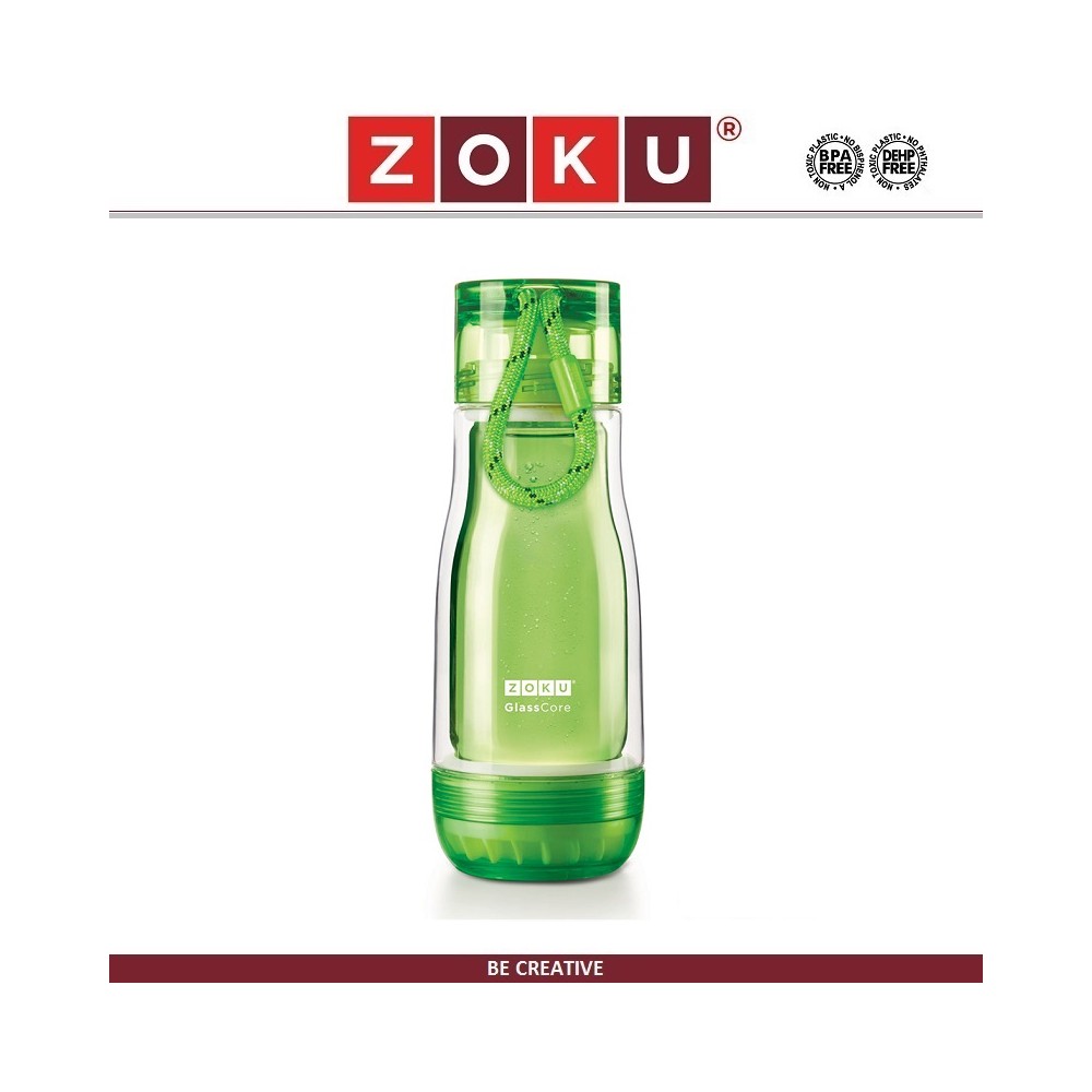 Бутылка-термос ACTIVE с внутренней колбой из стекла, 325 мл, зеленая, Zoku