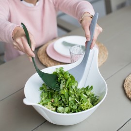 Салатница с приборами leaf 2.0, 4 л, бело-серая, Koziol