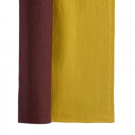 Двухсторонняя, льняная салфетка под приборы с декоративной обработкой. Цвет бордовый/горчица, Tkano