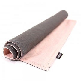 Двухсторонняя салфетка под приборы из умягченного льна с декоративной обработкой. Цвет серый/розовый, Tkano