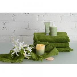 Банное полотенце с бахромой оливково-зеленого цвета, Tkano