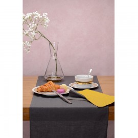 Дорожка на стол из умягченного льна с декоративной обработкой темно-серого цвета, Tkano