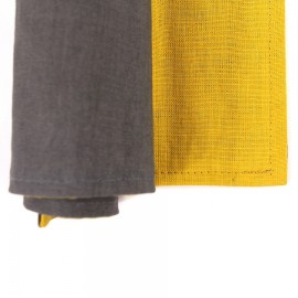 Двухсторонняя салфетка под приборы из умягченного льна с декоративной обработкой. Цвет серый/горчица, Tkano