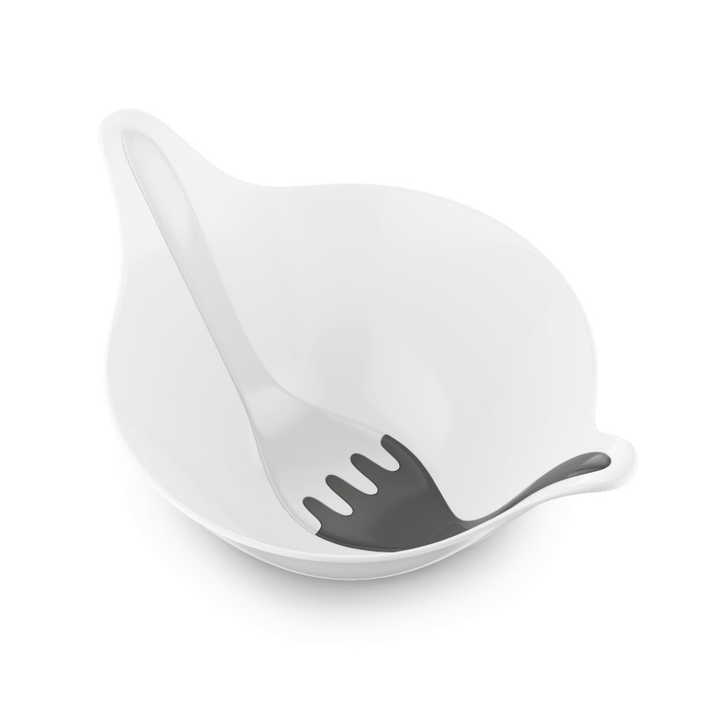 Салатница с приборами leaf 2.0, 4 л, бело-серая, Koziol