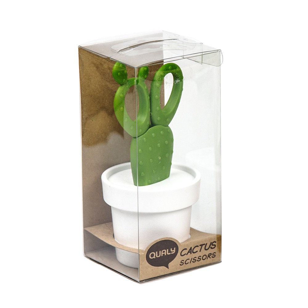 Ножницы cactus с держателем, белые с зеленым, Qualy