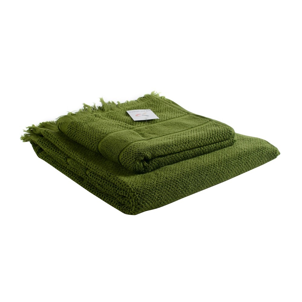 Банное полотенце с бахромой оливково-зеленого цвета, Tkano