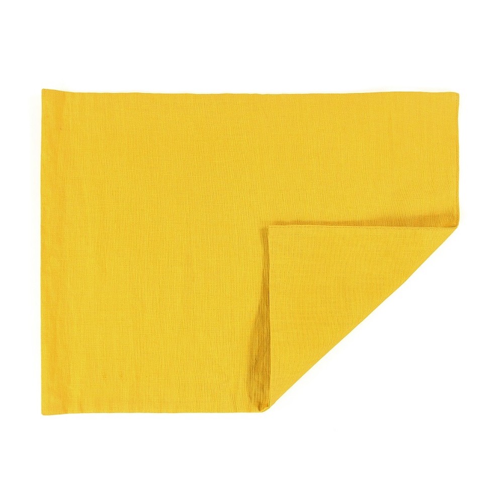Двухсторонняя салфетка под приборы из умягченного льна с декоративной обработкой горчичного цвета, Tkano