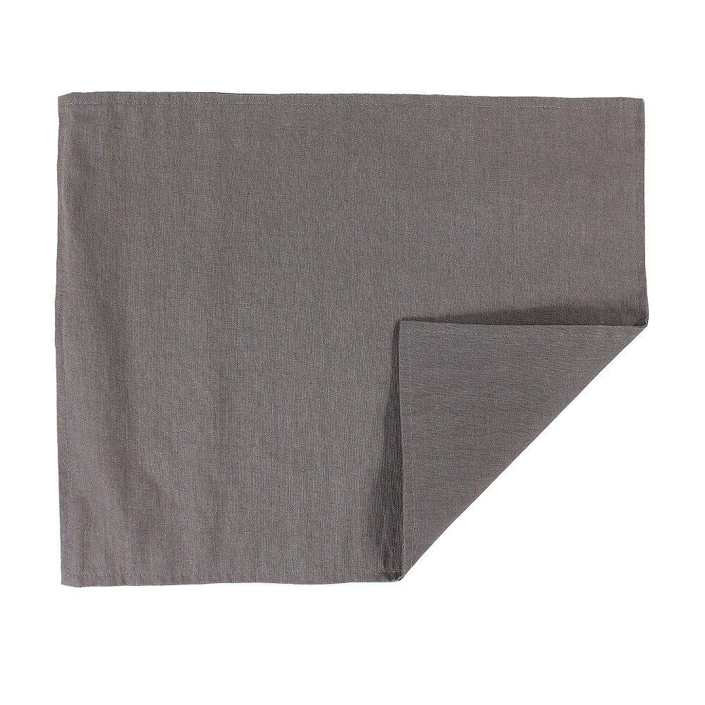 Двухсторонняя салфетка под приборы из умягченного льна с декоративной обработкой темно-серого цвета, Tkano