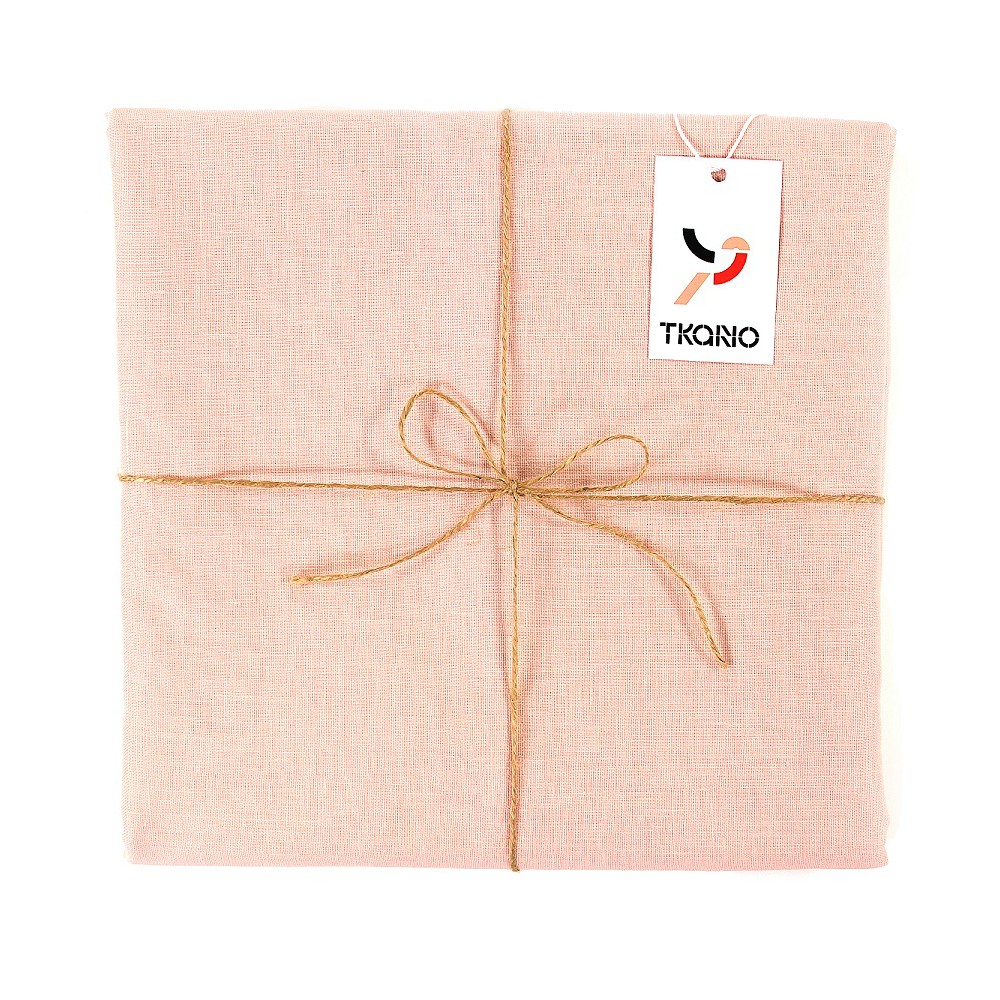 Скатерть на стол из умягченного льна с декоративной обработкой цвета пыльной розы, Tkano