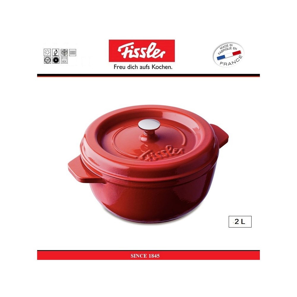 Жаровня Arcana, 2 L, 19 см, чугун литой эмалированный красный, Fissler, Германия