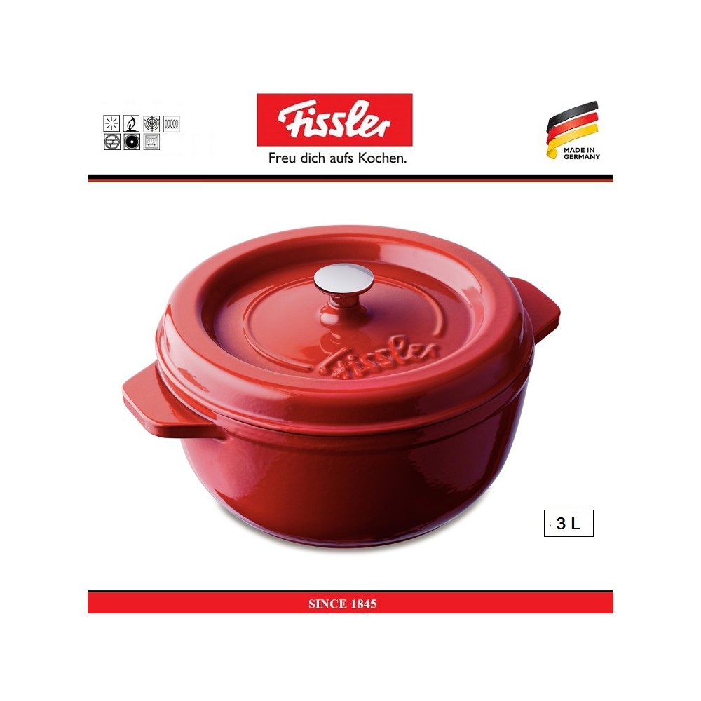 Жаровня Arcana, 3 L, 23 см, чугун литой эмалированный красный, Fissler, Германия