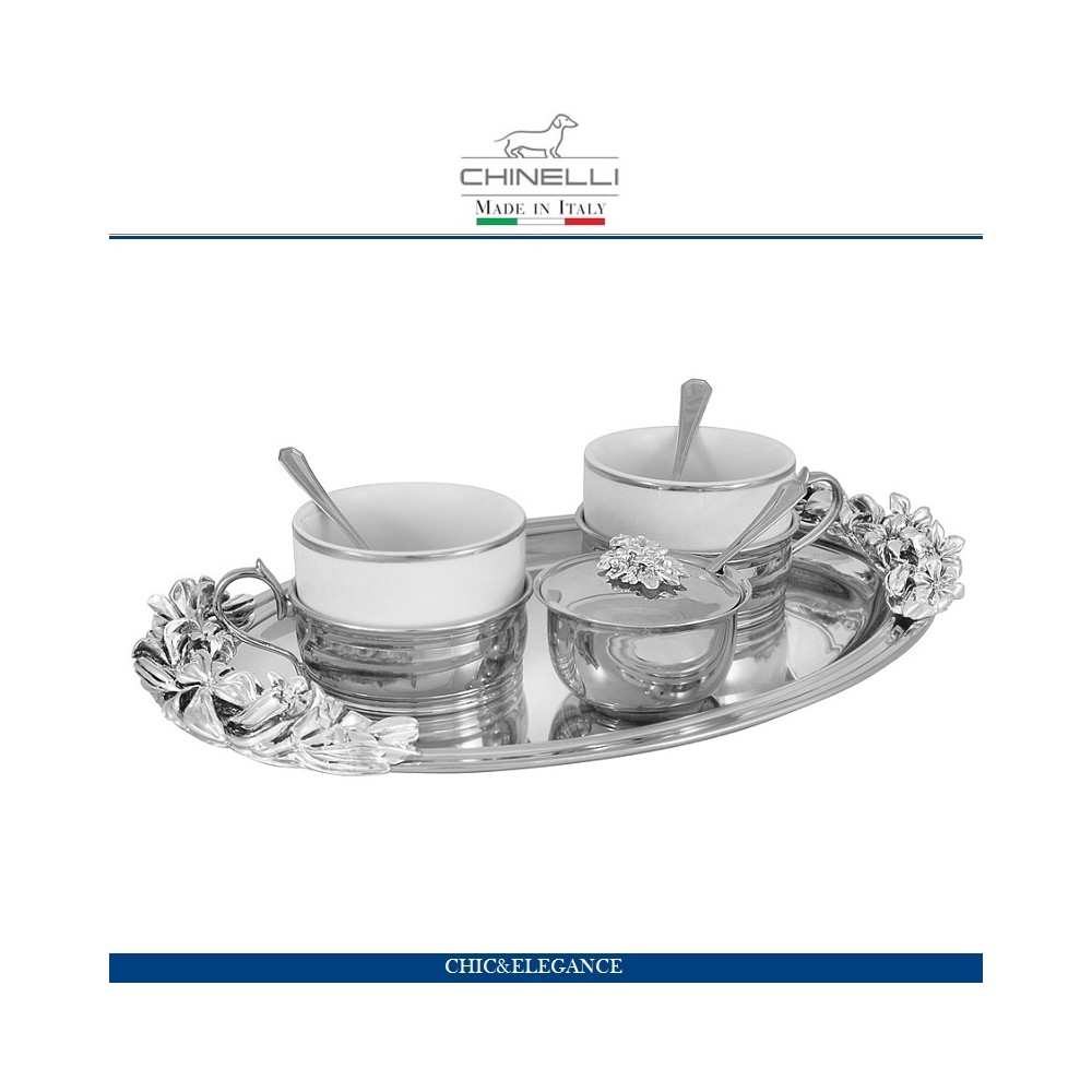 Набор чайный GIGLIO на 2 персоны, цвет серебро, Chinelli