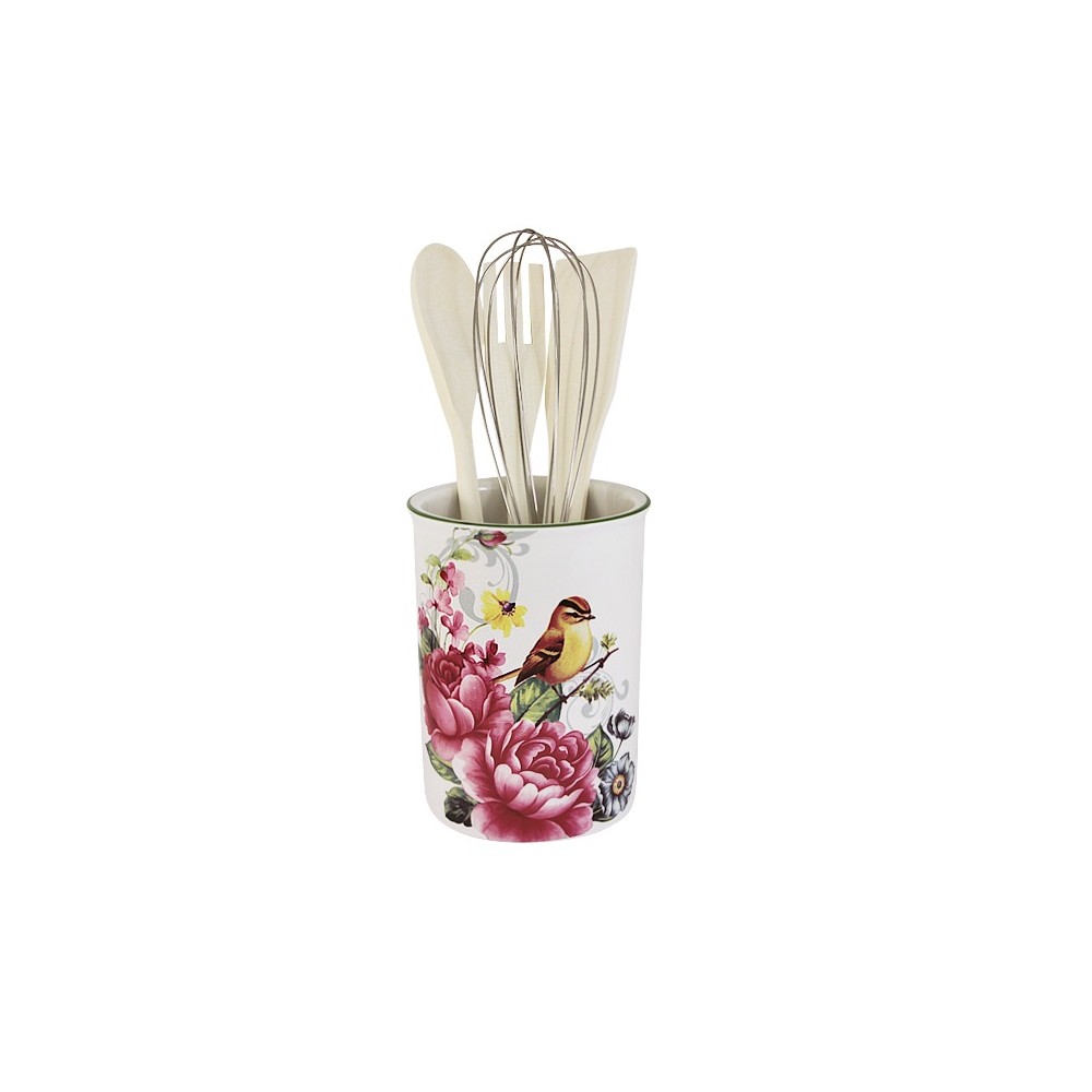 Подставка с кухонными инструментами (3 лопатки и венчик) Цветы и птицы, IMARI