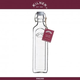 Бутылка Clip Top квадратная с мерными делениями, 1 литр, стекло, KILNER, Англия