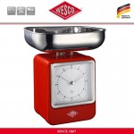 Весы с часами и съемной чашей, на 4 кг, цвет красный, серия Retro Scale, Wesco