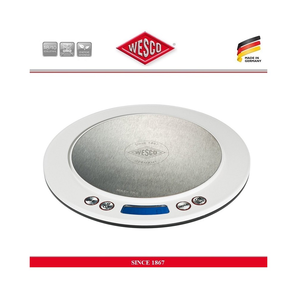 Весы кухонные электронные на 5 кг, цвет белый, серия Digital Scale, Wesco