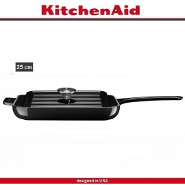 Гриль-сковорода Cast Iron с прессом Panini, 25 х 25 см, чугун литой, черный, KitchenAid 
