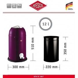 Бак для мусора KICKMASTER JUNIOR с внутренним ведром, 12 литров, цвет фиолетовый, сталь, Wesco