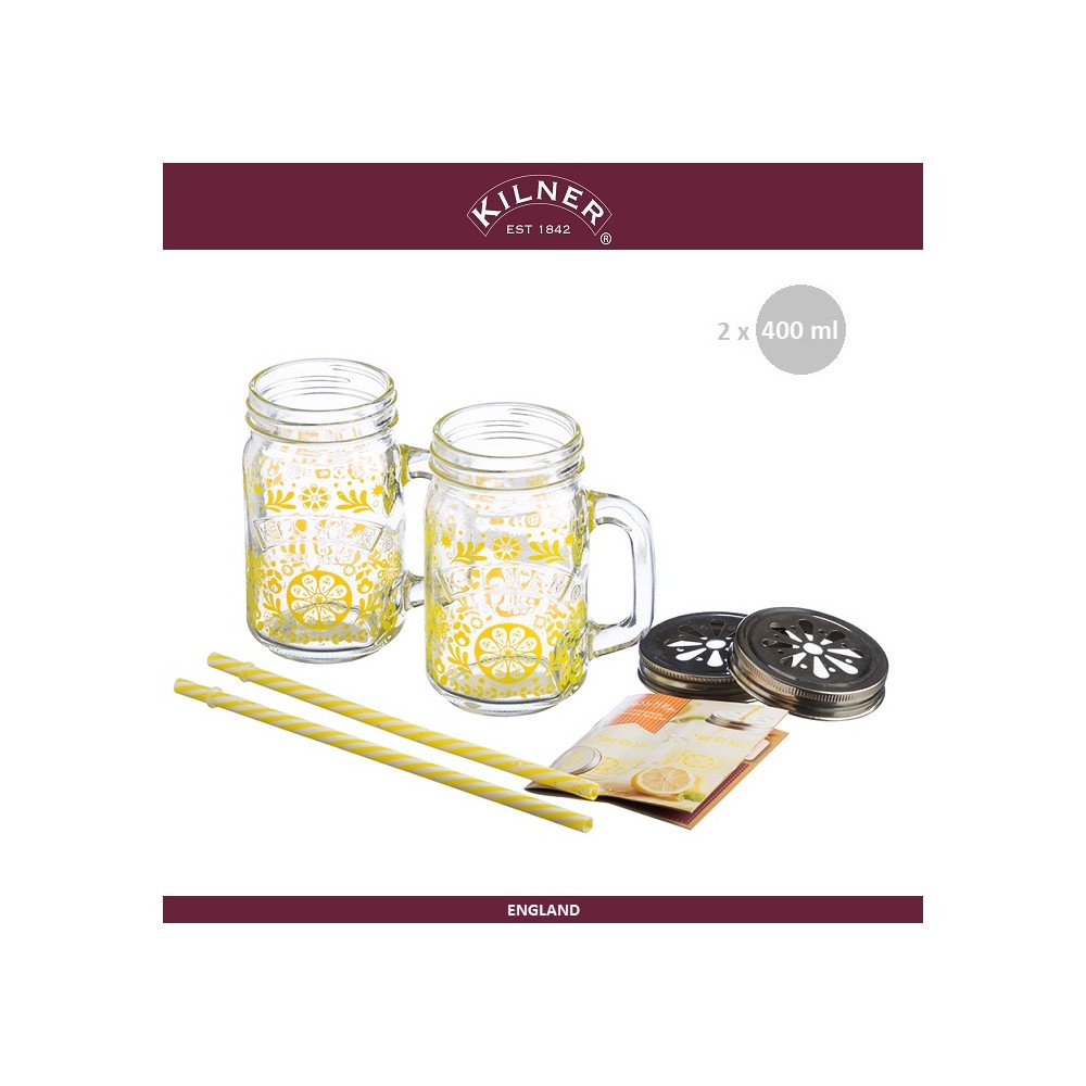Набор банок Drink Jar для холодных напитков подарочный желтый, 6 предметов, KILNER