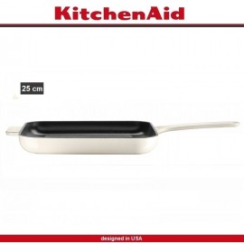 Гриль-сковорода Cast Iron с прессом Panini, 25 х 25 см, чугун литой, молочный, KitchenAid 