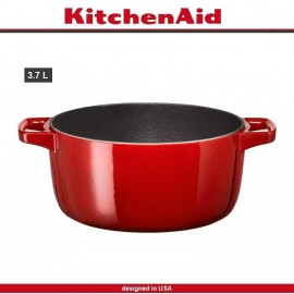 Кастрюля-жаровня Cast Iron с крышкой-сковородой гриль, 3.7 л, D 24 см, чугун литой, красный, KitchenAid 