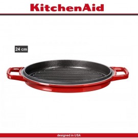 Кастрюля-жаровня Cast Iron с крышкой-сковородой гриль, 3.7 л, D 24 см, чугун литой, красный, KitchenAid 