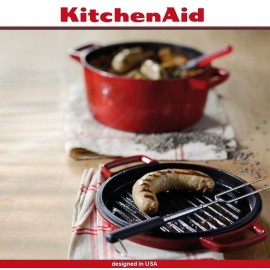 Кастрюля-жаровня Cast Iron с крышкой-сковородой гриль, 3.7 л, D 24 см, чугун литой, молочный, KitchenAid 