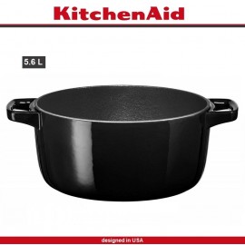 Кастрюля-жаровня Cast Iron с крышкой-сковородой гриль, 5.7 л, D 28 см, чугун литой, черный, KitchenAid 