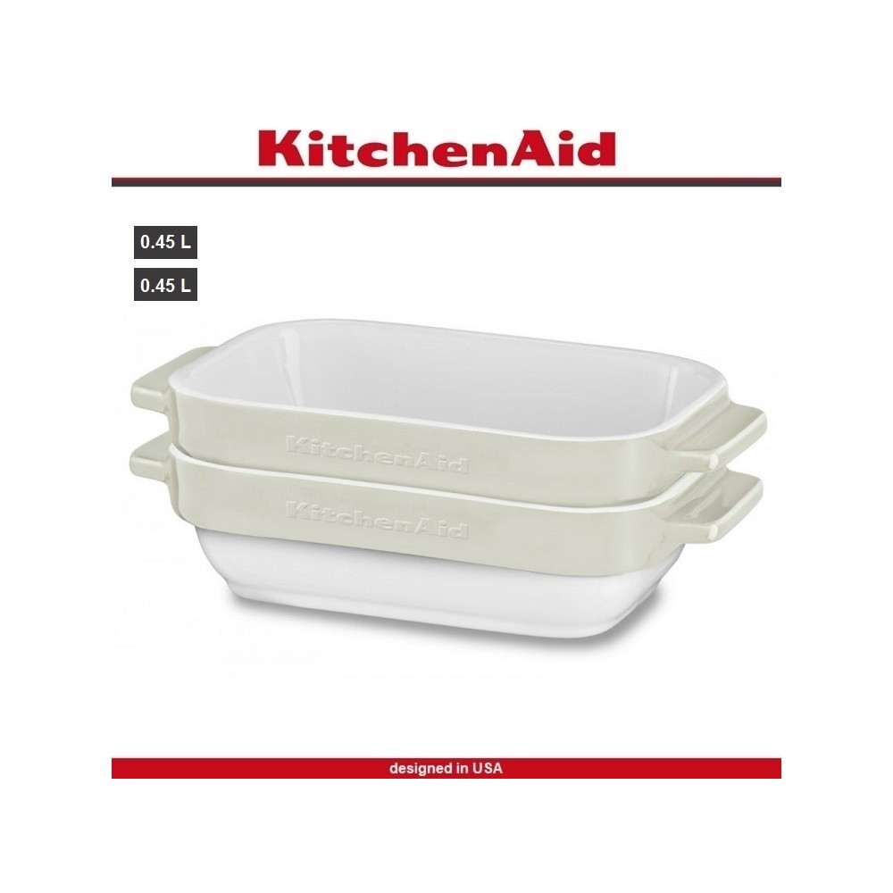 Набор керамических блюд Ceramic для запекания и подачи, 2 шт, кремовый, KitchenAid 