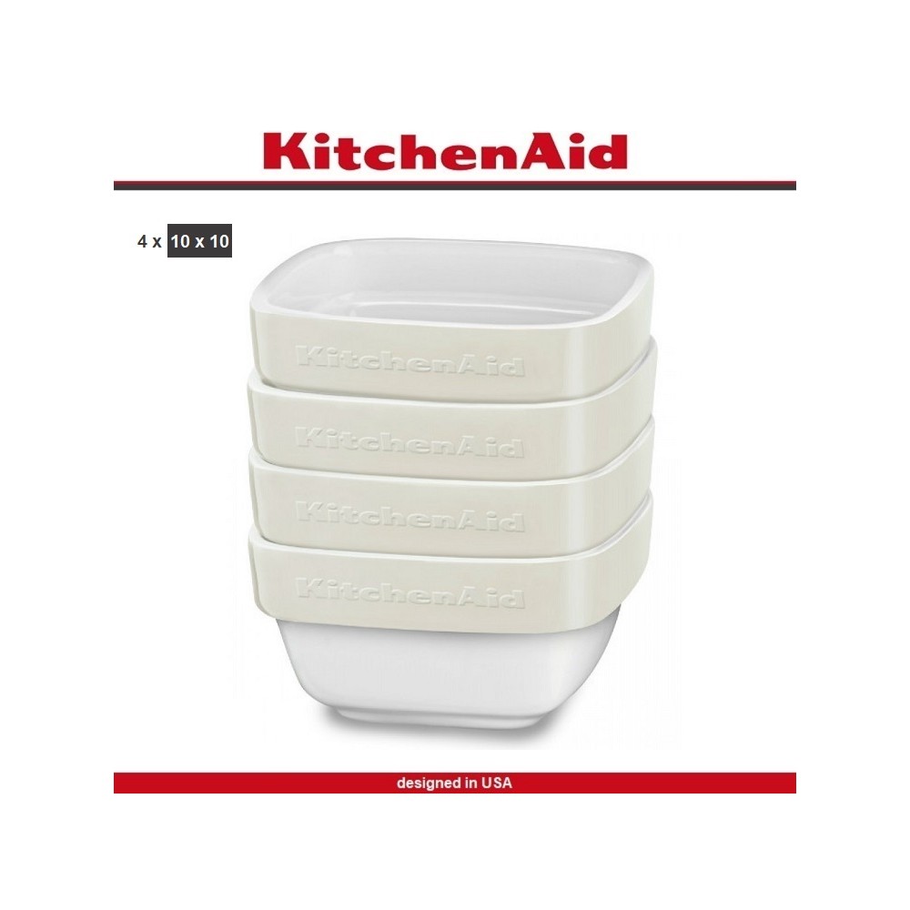 Набор керамических рамекинов Ceramic для запекания и подачи, 4 шт, кремовый, KitchenAid 