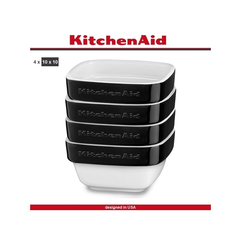 Набор керамических рамекинов Ceramic для запекания и подачи, 4 шт, черный, KitchenAid 