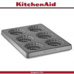 Антипригарная форма Prof для капкейков, пирожных, съемное дно, 6 ячеек, профессиональная сталь, KitchenAid 