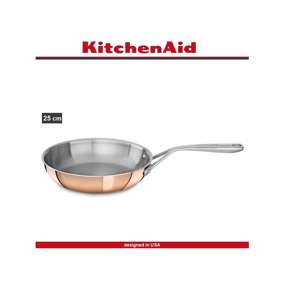 Сковорода 3 Ply Steel & Copper, 25 см, сталь 18/10, медь, индукционное дно, KitchenAid 