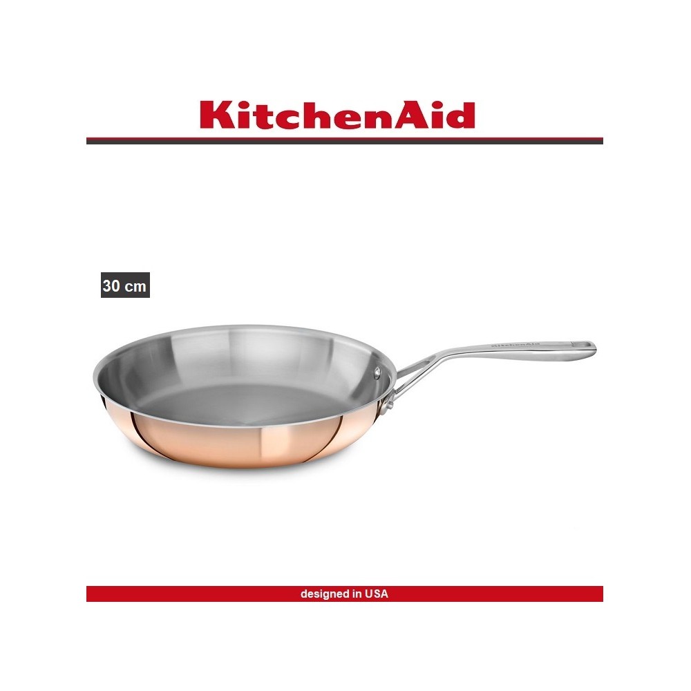 Сковорода 3 Ply Steel & Copper, 30 см, сталь 18/10, медь, индукционное дно, KitchenAid 