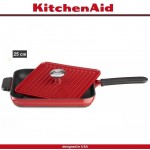 Гриль-сковорода Cast Iron с прессом Panini, 25 х 25 см, чугун литой, красный, KitchenAid 