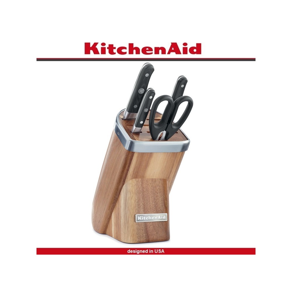Набор кухонных ножей Natural, 5 предметов, подставка дерево акации, KitchenAid