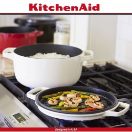 Кастрюля-жаровня Cast Iron с крышкой-сковородой гриль, 5.7 л, D 28 см, чугун литой, красный, KitchenAid 