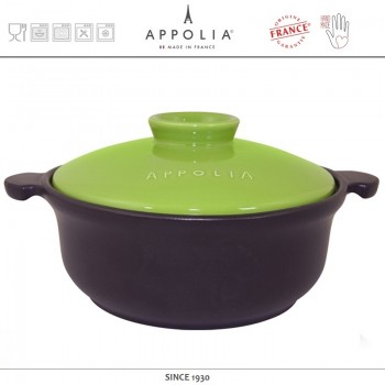 Кастрюля керамическая круглая FLAME BLACK KIWI, 5.2 л, керамика жаропрочная, APPOLIA