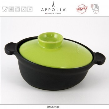 Кастрюля керамическая овальная FLAME BLACK KIWI, 6.3 л, керамика жаропрочная, APPOLIA