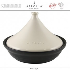 Тажин круглый FLAME BLACK CREAM, 3 л, D 26 см, керамика ручной работы, APPOLIA