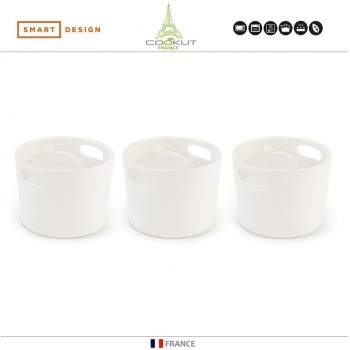 Набор керамических кокотниц EVE с крышками, 3 шт, 360 мл, керамика, белый, COOKUT