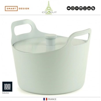 Антипригарная кастрюля-жаровня Ma Jolie Cocotte для плиты и духовки, 5 л., 24 см, белый, COOKUT