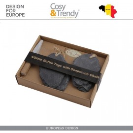 Набор бирок на бутылки, 4 шт, сланец, COSY&TRENDY