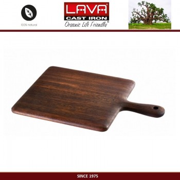 Доска IROKO Premium с ручкой для нарезки и подачи, 35 x 25 см, дерево ироко, LAVA