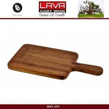 Доска IROKO Premium с ручкой для нарезки и подачи, 40 x 20 см, дерево ироко, LAVA