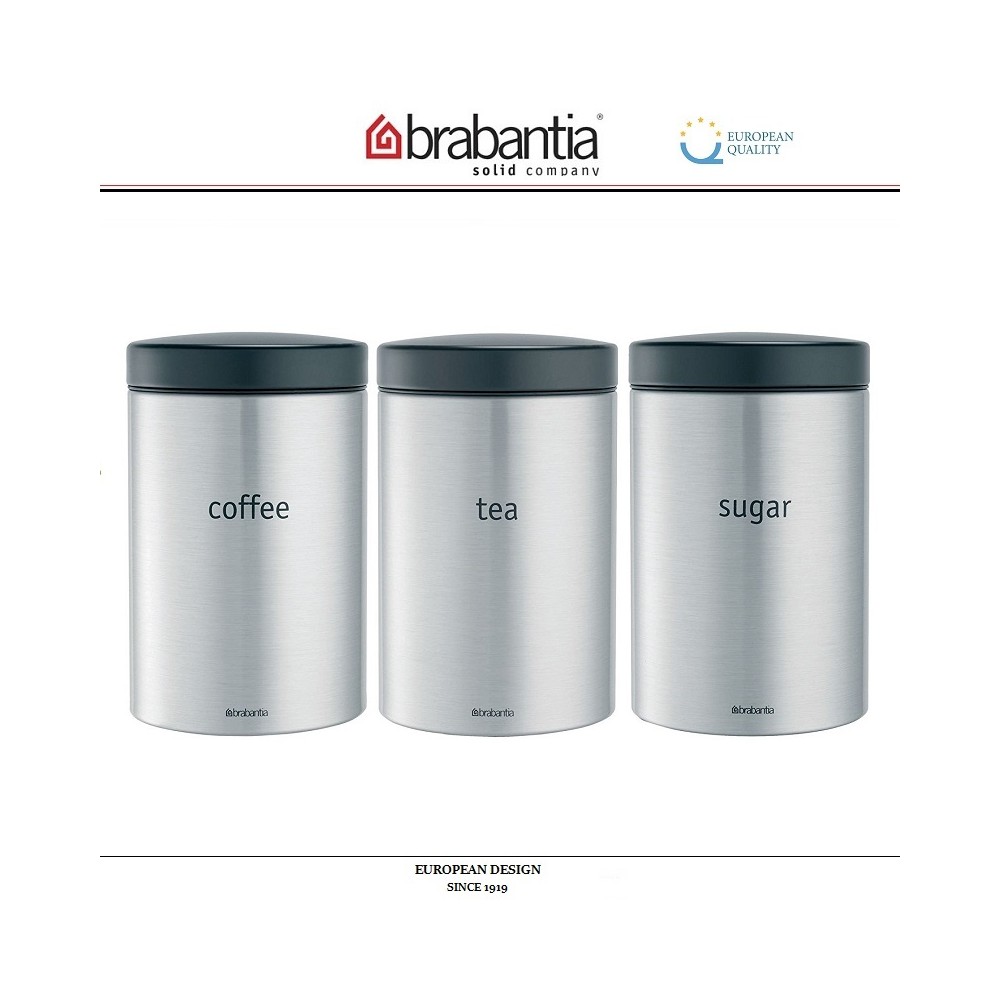 Набор контейнеров CANISTER для кофе, чая, сахара, 1.4 л, покрытие от отпечатков, Brabantia