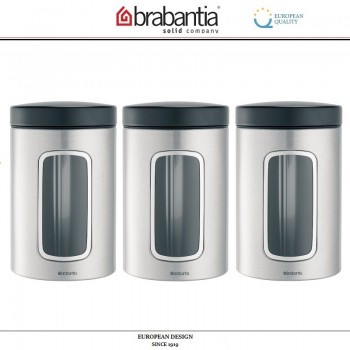 Набор контейнеров CANISTER с окном 3 шт, 1,4 л, матовая сталь, Brabantia