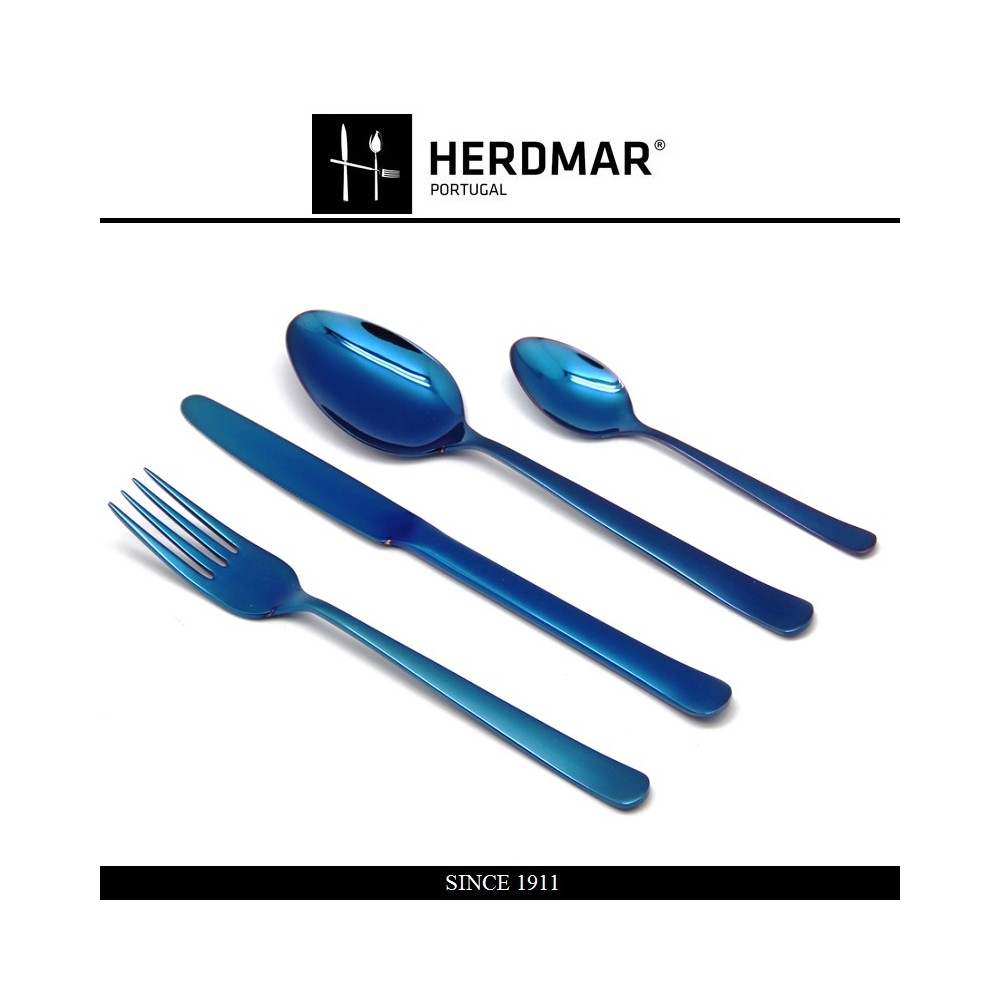 Набор столовых приборов OSLO BLUE, 24 предмета на 6 персон, сталь 18/10, синее глянцевое PVD покрытие, Herdmar