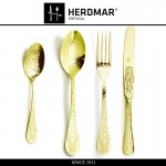 Набор столовых приборов SANTAMARTA GOLD, 24 предмета на 6 персон, сталь 18/10, золотое покрытие 24 KTS, орнамент, Herdmar